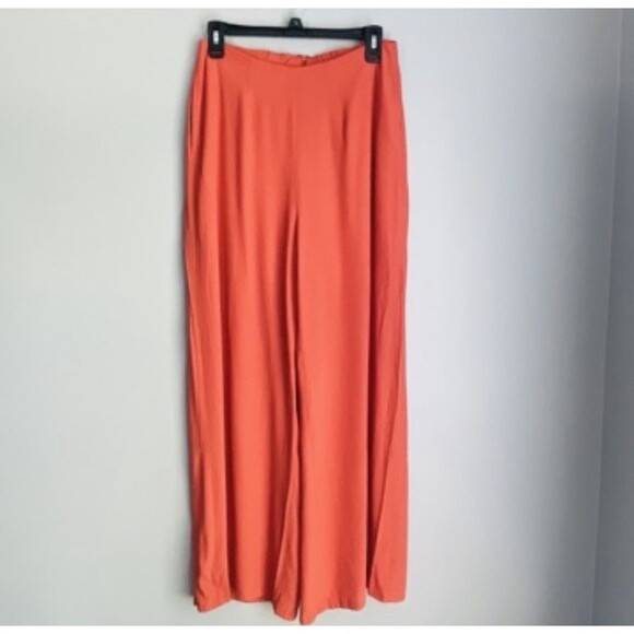 ASTR The Label Wide Leg Crop Trousers Medium Orange Viscose Flat Front Zip Back - Picture 1 of 14